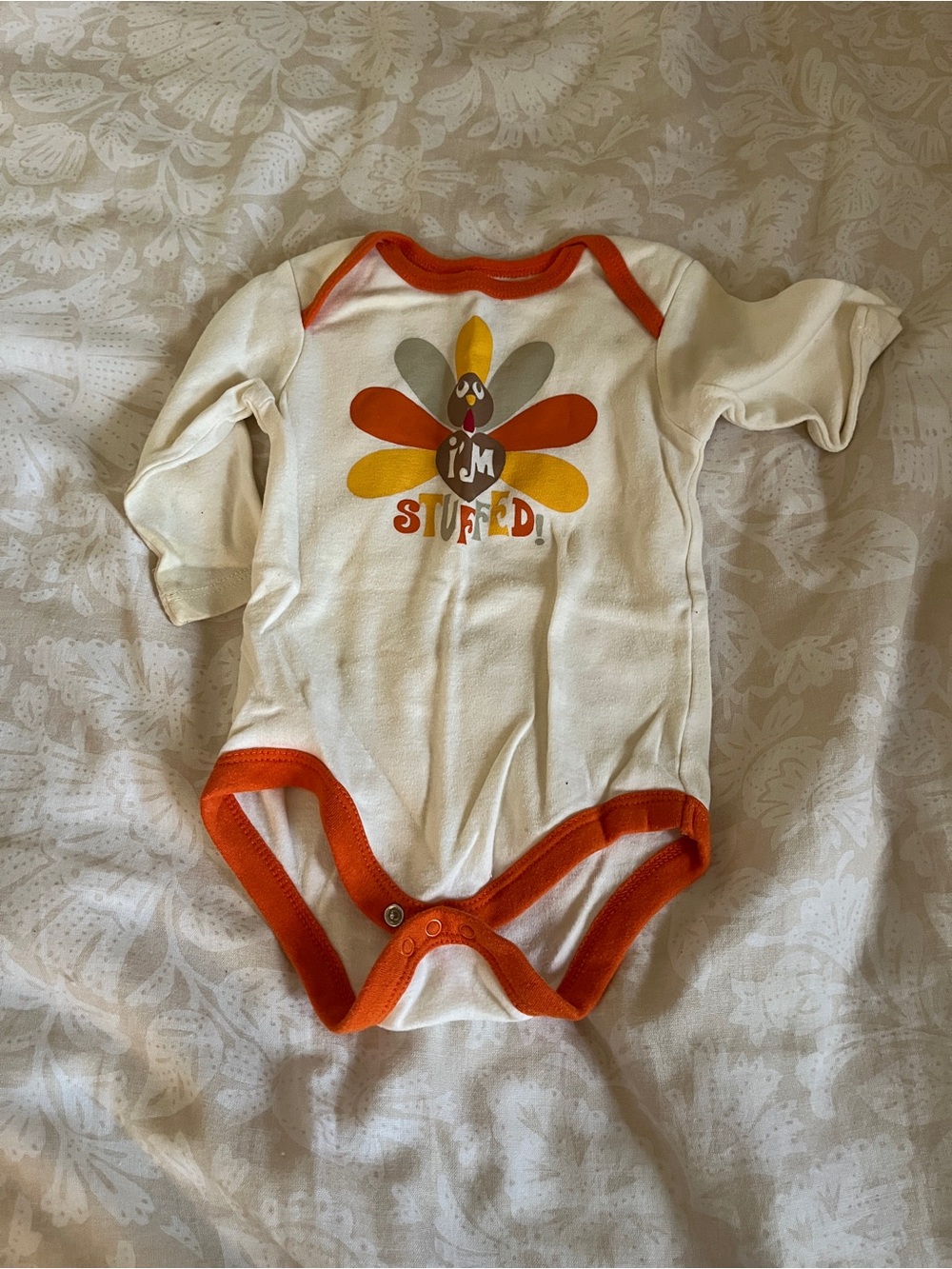 Cream and Orange Baby One-Piece Bodysuit with Turkey Graphic